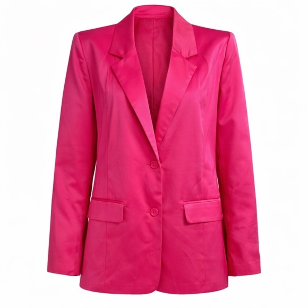 Entro Hot Pink Tailored Blazer Modern Power Suit Statement Jacket L Satin Feel